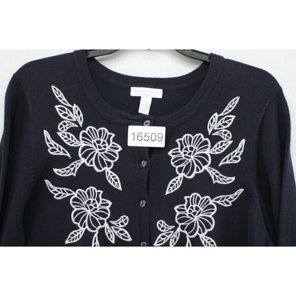 Charter Club Cardigan Women's 2X Black Floral Embroidered Long Sleeve Button Up - Picture 7 of 7